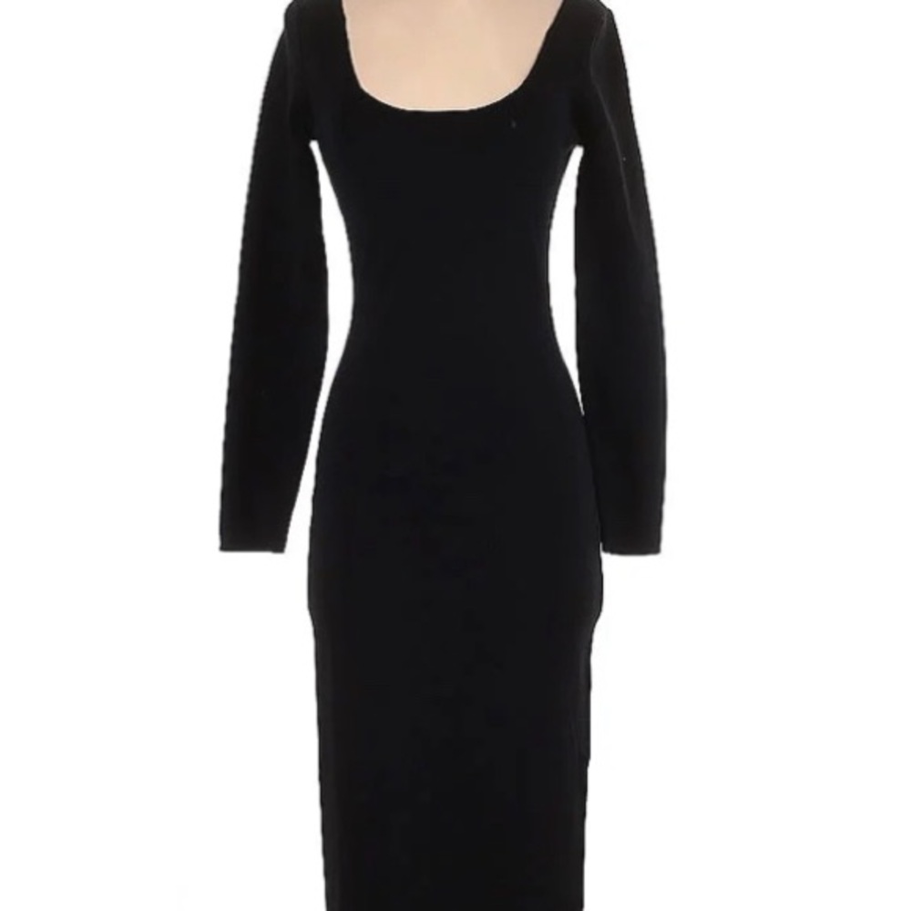 J. Crew Long Sleeve Black Midi Scoop Neck Dress